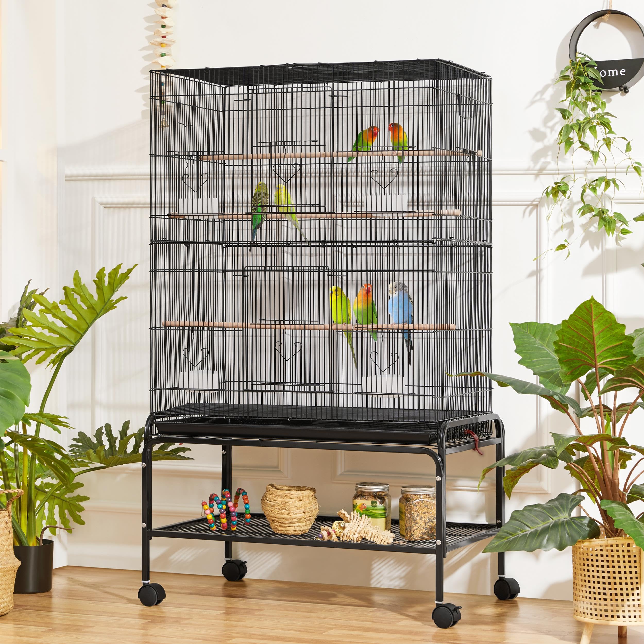 Yaheetech 53 Large Bird Cage Budgie Cage for Parakeets Cockatiels Conures Lovebirds Parrots with Rolling Stand